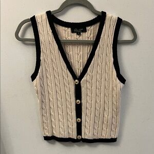 Cable Knit Vest with Black Trim